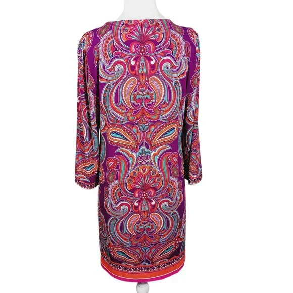 Laundry by Shelli Segal Paisley Print V-Neck Shift Dress Size Large Mod, Vibrant - Picture 4 of 16